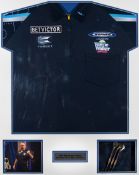 Phil 'The Power' Taylor match-worn shirt and match-used darts framed presentation,