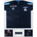 Phil 'The Power' Taylor match-worn shirt and match-used darts framed presentation,