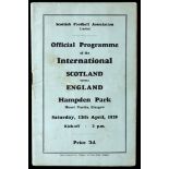 Scotland v England international programme played at Hampden Park 13th April 1929,