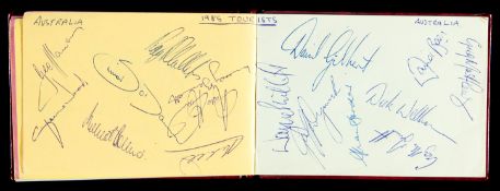 A 1980s cricket autograph album, including the Australian Ashes teams of 1981 and 1985,