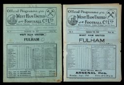 Two West Ham United v Fulham programmes,