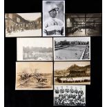 A collection of sporting themed postcards, racing,