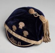 A blue Cheshire Rugby Union County representative cap 1910-11,