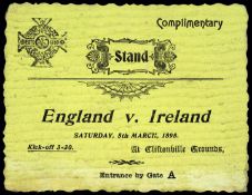 A scarce and early football ticket for the Ireland v England international match played at