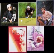 An album of twelve artist-drawn prints of golfers signed by the subjects, 12 by 8in.