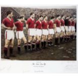 A signed Manchester United "The Last Line Up" print,