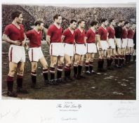 A signed Manchester United "The Last Line Up" print,