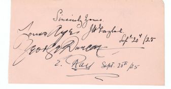 An album page signed by the golfers J H Taylor, Ted Ray & George Duncan,