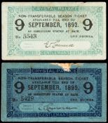 Two Crystal Palace gentleman's season tickets for 1892 and 1895, issued to a Mr E.