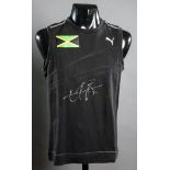 Usain Bolt signed Jamaica athletics vest, the black vest by Puma,