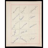 Red Banner (Hungary) football autographs 1950s, signed into squares drawn on graph paper in ink,