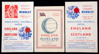 Three versions of a programme for the England v Scotland wartime international at Wembley 10th