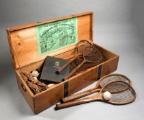 The very rare pine boxed set of 'Cassiobury Games of Badminton and Garden Tennis' circa 1875,