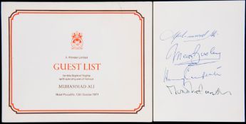 A Muhammad Ali Guest of Honour dinner menu signed by Ali together with the celebrated football