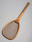 Extra Special flat-top fantail lawn tennis racquet circa 1890, with handle dovetailed into wedge,