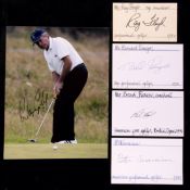 Golf autographs, comprising six signed 10 by 8in.