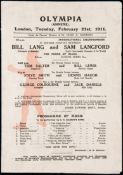 International Championship boxing programme for the contest between Bill Lang (Champion of