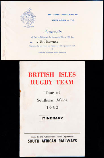 Official Itinerary of the 1962 British Isles Rugby Team Tour of South Africa,