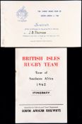 Official Itinerary of the 1962 British Isles Rugby Team Tour of South Africa,