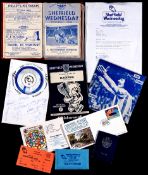 Sheffield Wednesday memorabilia, programmes including a couple of volumes in the 1950s, autographs,