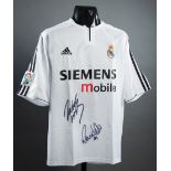 A Ronaldo & Roberto Carlos signed white Real Madrid replica jersey,