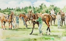 Gordon King (contemporary) POLO MATCH signed, watercolour, the image 35 by 56, mounted,