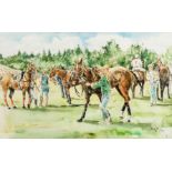 Gordon King (contemporary) POLO MATCH signed, watercolour, the image 35 by 56, mounted,