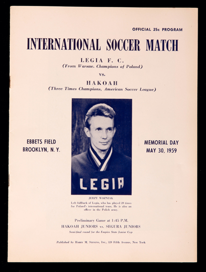 International Soccer Match programme Legia Warsaw v Hakoah played at Ebbets Field, Brooklyn, N.Y.