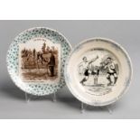 Two French pottery plates featuring football,