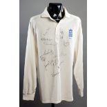 A team-signed Marcus Trescothick England Test Match cricket shirt,