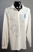A team-signed Marcus Trescothick England Test Match cricket shirt,
