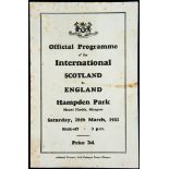 Scotland v England international programme played at Hampden Park 28th March 1931,