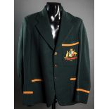 Ian Johnson Australia cricket blazer from the 1948 Tour of England, green wool with gold piping,
