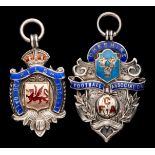 Two silver & enamel football medals, a Welsh Football League Div.