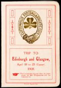 A Cliftonville Football & Athletic Club itinerary card for the 1908 Easter Tour to Scotland for