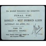 Football Association Dressing Room Pass for the Barnsley v West Bromwich Albion F.A.