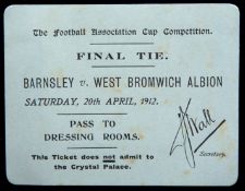 Football Association Dressing Room Pass for the Barnsley v West Bromwich Albion F.A.
