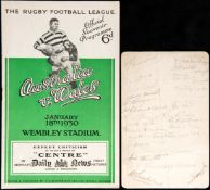 An autographed menu for the Wales v Australia Rugby League International played at Wembley Stadium