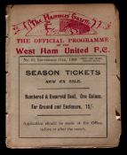 An early "Hammers' Gazette" West Ham United programme season 1909-10, issue No.