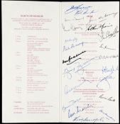 Signed Neil Hawke Testimonial Dinner menu, held at the Adelaide Hilton International,