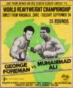 Large poster for the closed circuit screenings of the Muhammad Ali v George Foreman 'Rumble in the