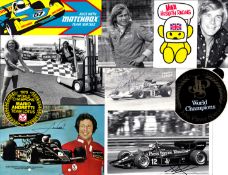 Emerson Fittipaldi & Nigel Mansell signed JPS photos and other 1970s-80s F1 ephemera,