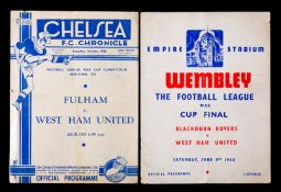 1940 War Cup Final programme West Ham United v Blackburn Rovers, played at Wembley 8th June,