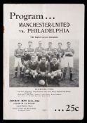 Rare Philadelphia v Manchester United programme 11th May 1952, played at Lighthouse Field,
