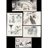 Group of Eric Thompson original sporting caricatures, pen & ink cartoons,