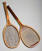 Army & Navy lawn tennis racquet by F H Ayres circa 1890, with slightly flattened head,