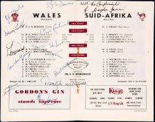 Welsh team-signed programme for the Test Match v South Africa at King's Park, Durban, 23rd May 1964,