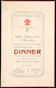 Welsh Rugby Football Union dinner menu in honour of the 1924 New Zealand All Blacks touring team,