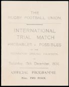 International Rugby Union Trial Match programme Probables v Possibles played at the Recreation