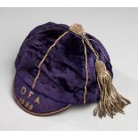 A Dumbartonshire Football Association representative cap 1888, the purple cap inscribed D F A,